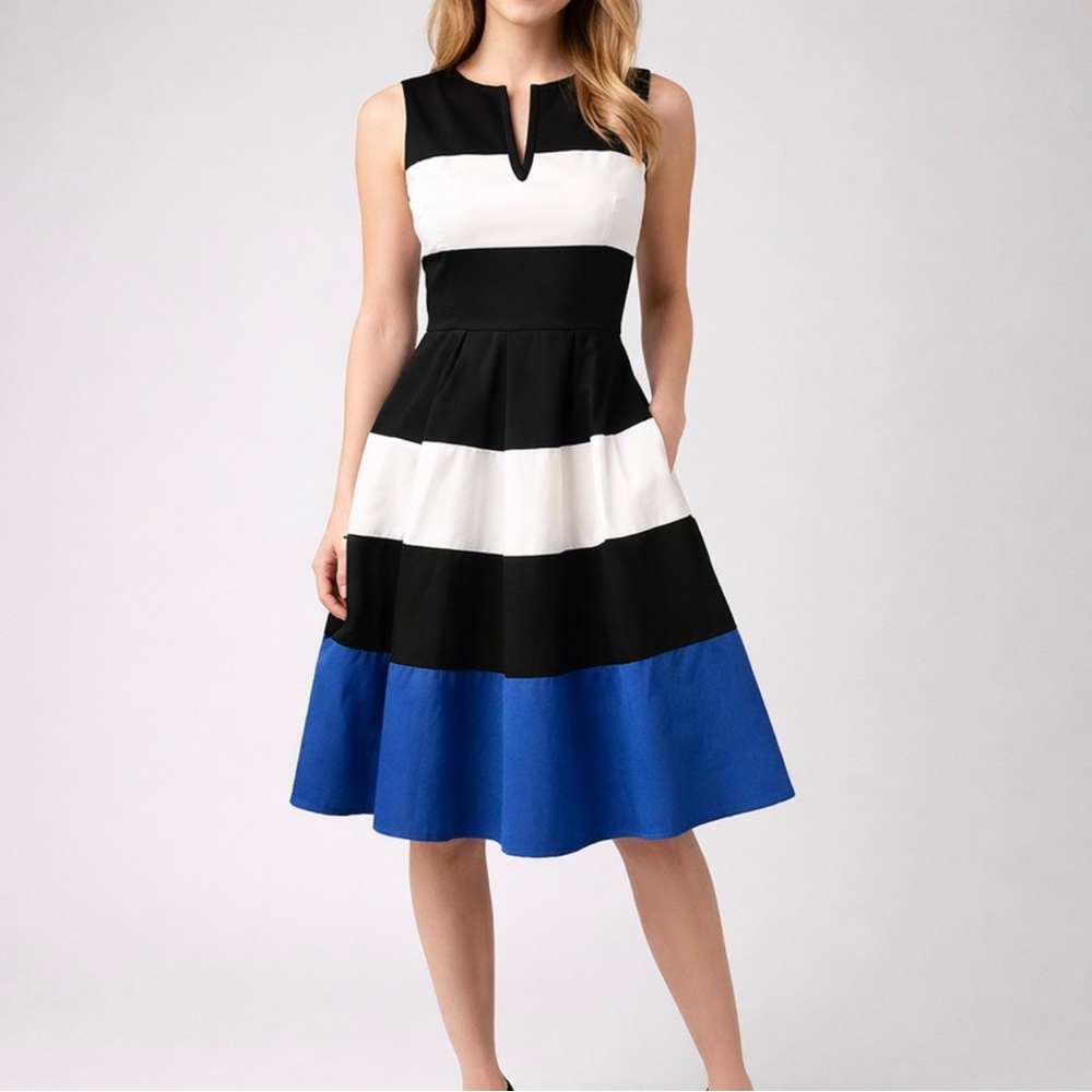 Kate Spade Black, White, and Blue Striped Dress NWT, sz 12